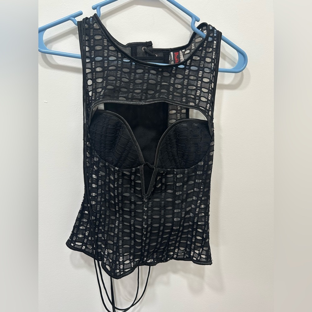 Corset Top Bomtaz Size 34 Black Lace Up Bustier Boned Goth